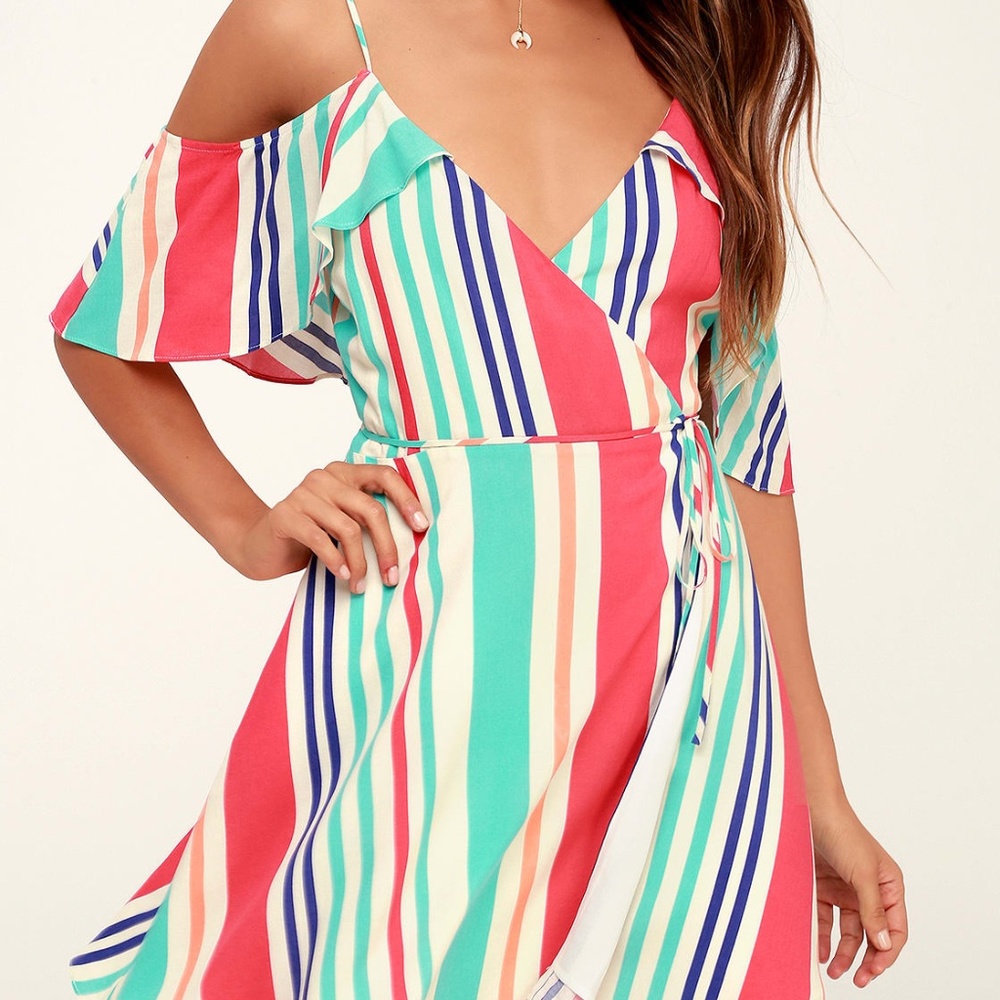Lulus CALIENTE MULTI STRIPED OFF-THE-SHOULDER WRAP